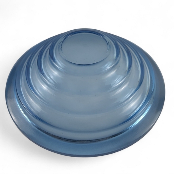 Set of 4 MCM Stepped Glass Soup Bowls Colbalt Blue Ribbed Salad Cereal Vintage - Picture 9 of 9